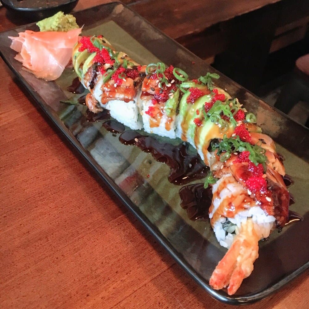 Dragon roll with eel and avocado at Fukuoka Sushi Houston