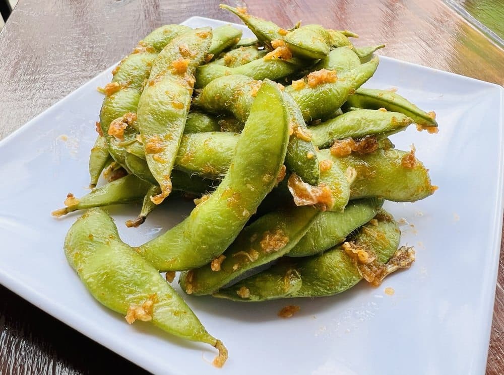 Steamed edamame appetizer at Fukuoka Sushi Bar & Grill